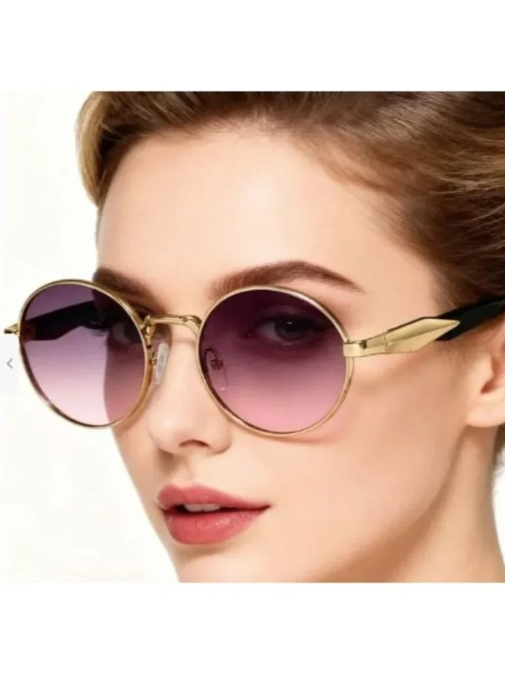 Oval Gold Metal Frame Sunglasses Pink Purple Gradient Lenses Retro Vintage Style